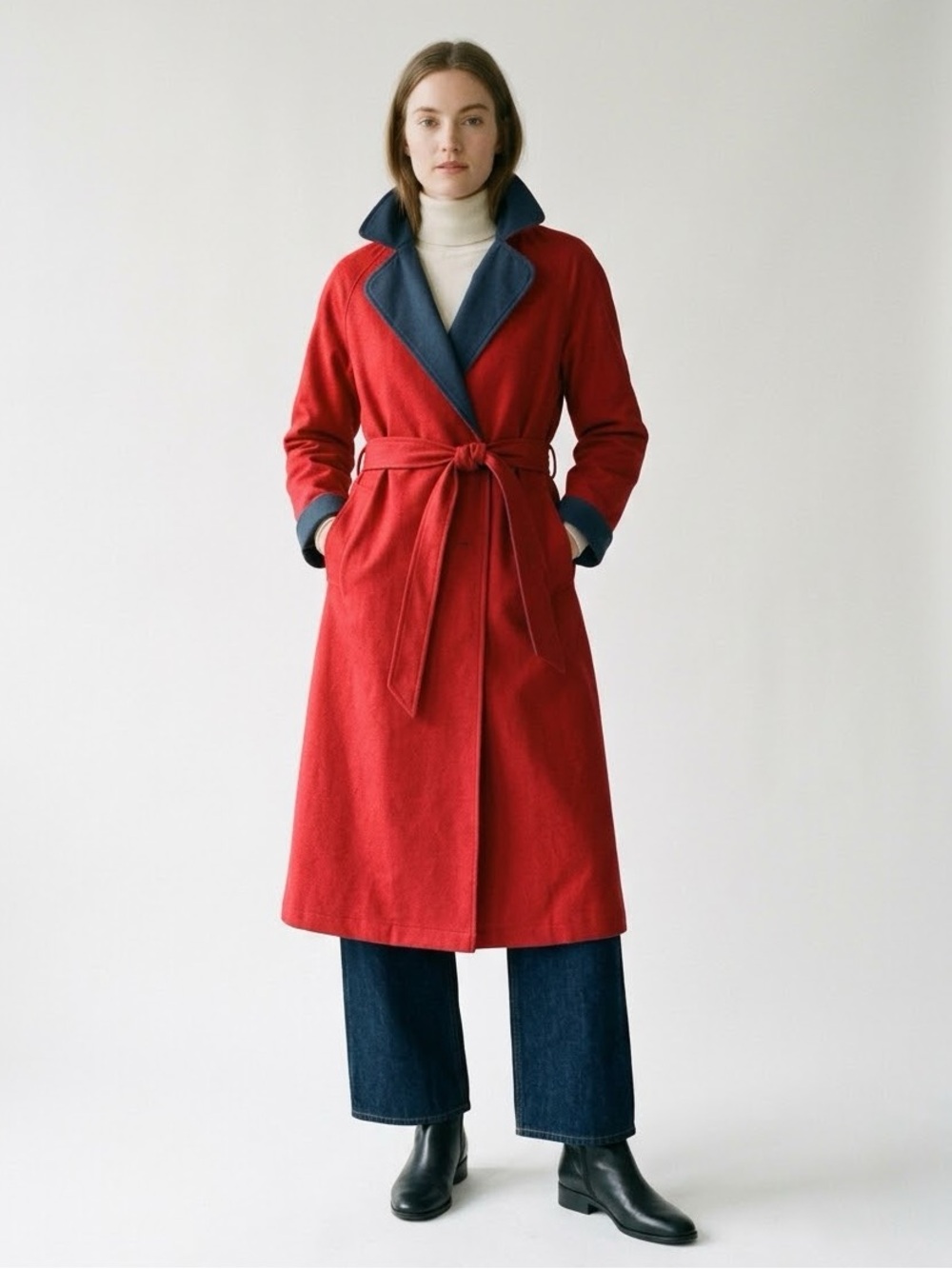 Jaeger Reversible Vintage Trench Coat Size 12 Large Red Blue